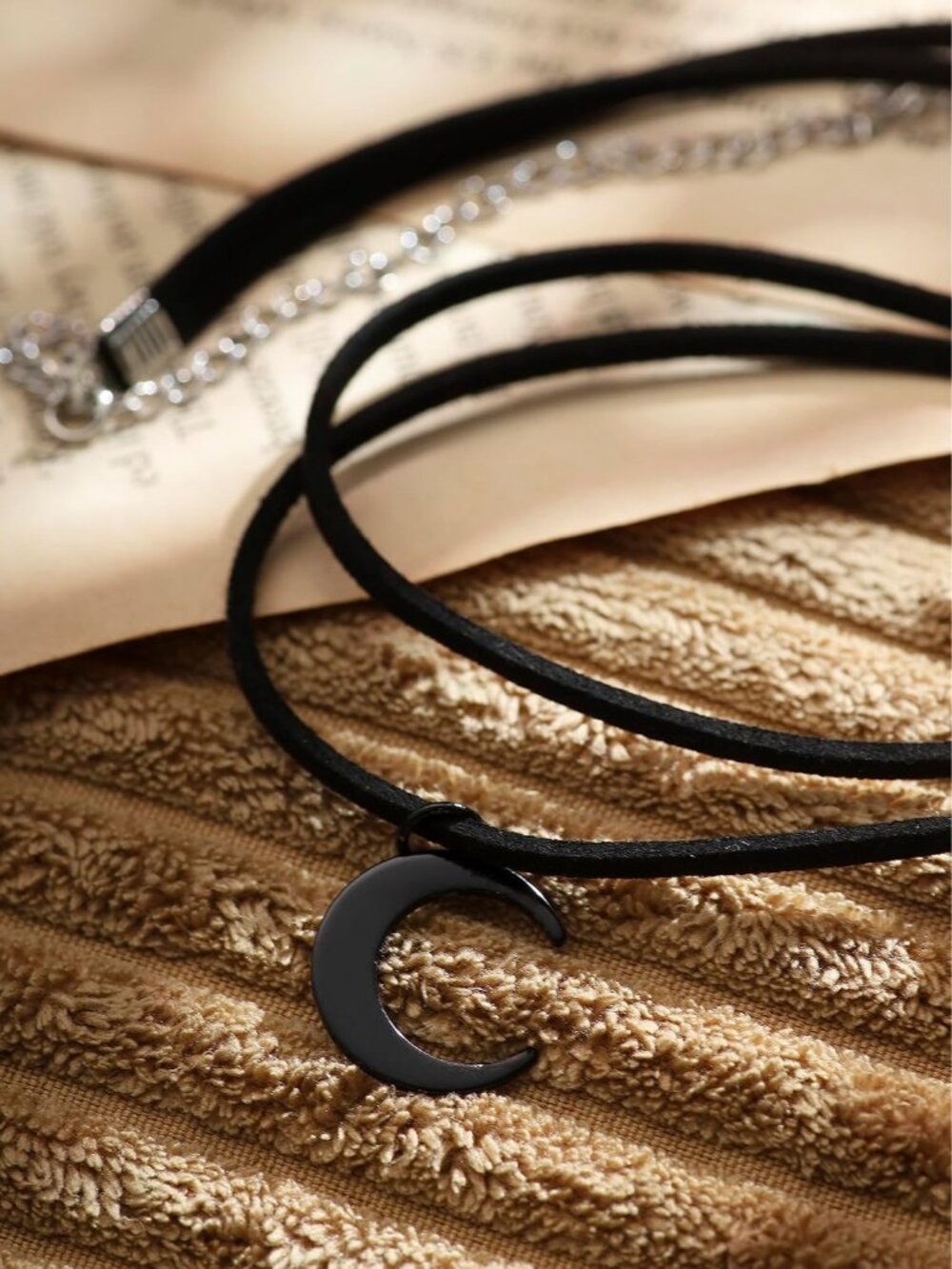 Gothic Layered Black Crescent Moon Choker, Moon Necklace, Gothic Emo Grunge Neck - Picture 6 of 6
